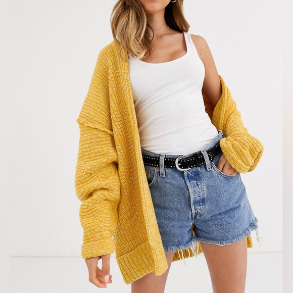 Free People Sweaters - Free People High Hopes Open Front Long Sleeve Yellow Knit Cardigan Sweater